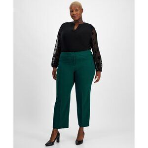 Kasper Plus Size Straight-Leg Pants Green Size 22W